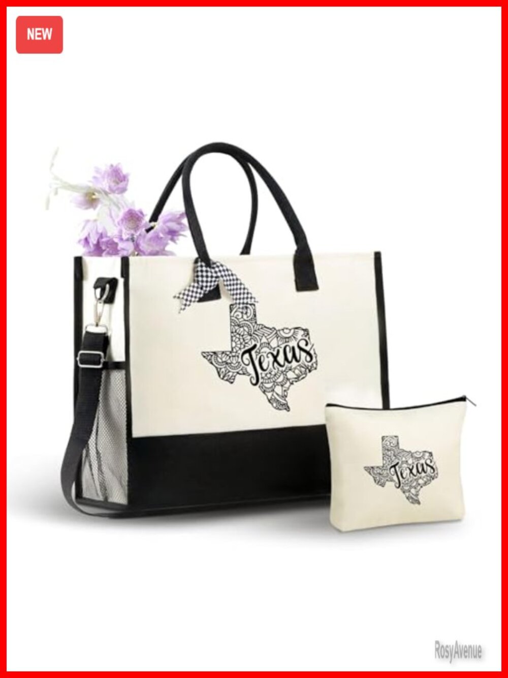 Canvas Tote Bag Set with Makeup Pouch & Ribbons